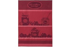 Coucke French Cotton Jacquard Towel, Confitures (Jams) Fruits Rouges, 20-Inches by 30-Inches, Red