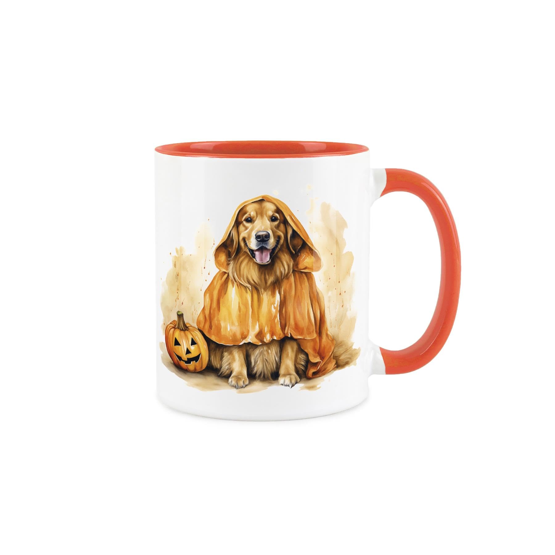 Purely Home Golden Retriever Mug - Halloween Pumpkins Gift/Present Mug - Tea Coffee White & Orange Ceramic Mug for Dog Lovers