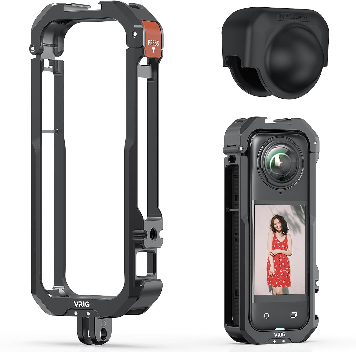 Photo 1 of VRIG Cage for Insta360 X4 Accessories,Quick Release Insta360 X4 Cover Case,Aluminium Protective Case Frame Cage with Silicone Lens Cover,Built-in Cold Shoe and 1/4" Thread Hole