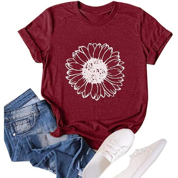 Camiseta Con Estampado De Girasol Y Gato, De Manga Corta Y