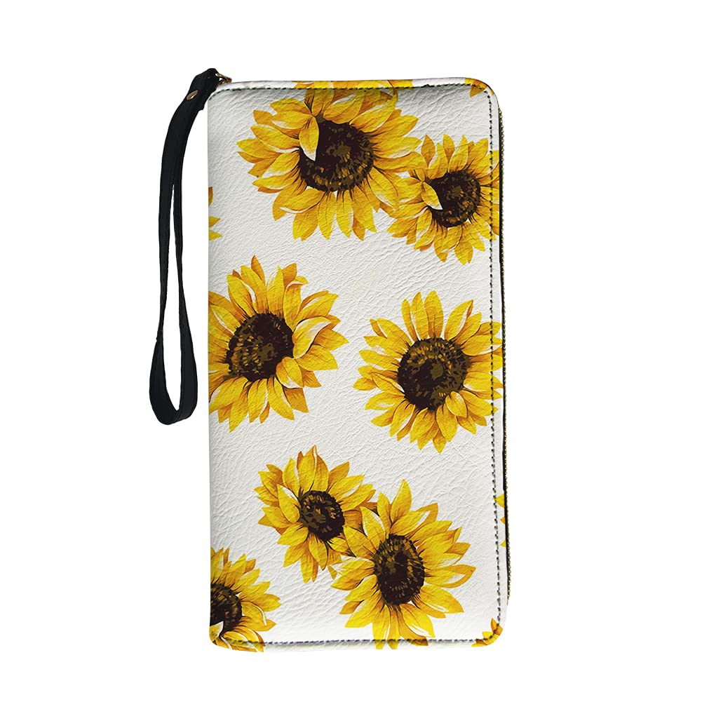 Jeiento Women's Leather Wristlet Clutch Wallet, Smartphone Wristlet Purse Wallet Sunflower Print