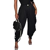 LETSVDO Women's Dress Slacks High Waist Baggy Barrel Pleated Business Work Pants Casual Wide Leg Palazzo Pants Trousers