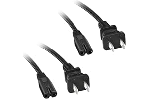 HUZUM 2 Pack 2 Prong TV Power Cord 6.5ft,AC Power Cable Compatible with Sony Samsung Toshiba Sharp TCL LG, LED LCD Insignia Sharp Toshiba JVC Hisense Electronics and Other 8-Type Interface Devices