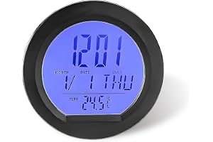 Fkewp Car Digital Thermometer Clock, Battery Powered Adhesive Auto Dashboard Clocks with Date & 12/24 Hour Format Time, Mini Temperature Monitor Calendar Watch for Most Cars (Solar Smart Clock)