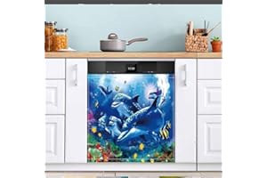 TUBUDU Underwater Dolphin Coral Dishwasher Magnets Cover Ocean Fish Front Covers Decoration Polyester Fridge Appliance Panel 