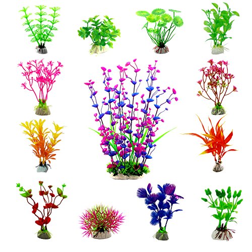 Cewor 13pcs artificial aquarium plants plastic water pl…