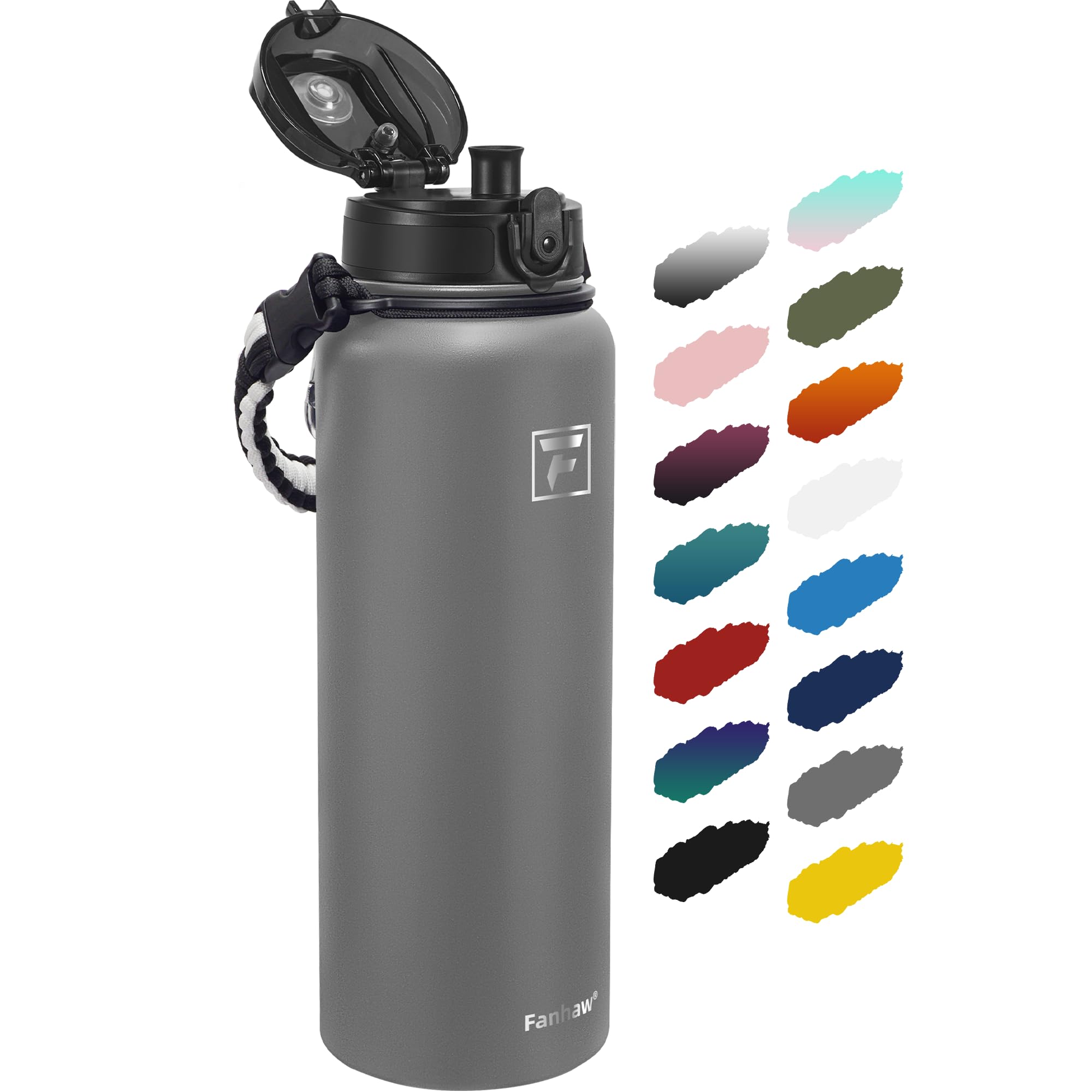 Fanhaw 1.2 L Insulated Stainless Steel Water Bottle with 1 Lid (Chug Lid) - For Kids, Women, Men | Leak & Sweat Proof with Anti-Dust Lid (Gray)