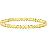 Silver&amp;Gold Plated Stretch Beaded Bracelets Stack Set for Women Non Tarnish | Waterproof Small Gold Beaded Bracelets Cute Jewelry Sets Trendy with Pulseras Para Mujer Stackable Copper Bracelet Gifts