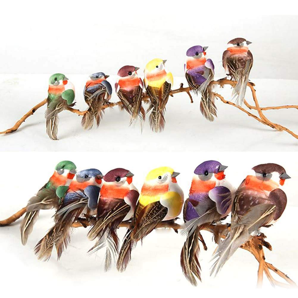 LWINGFLYER 12 pcs Artificial Simulation Foam Feather Bird 3.5 inch Mini Sparrow Ornaments for Crafts Christmas Tree Seasonal Display Wreaths Party Decoration (12 Pcs Clip)