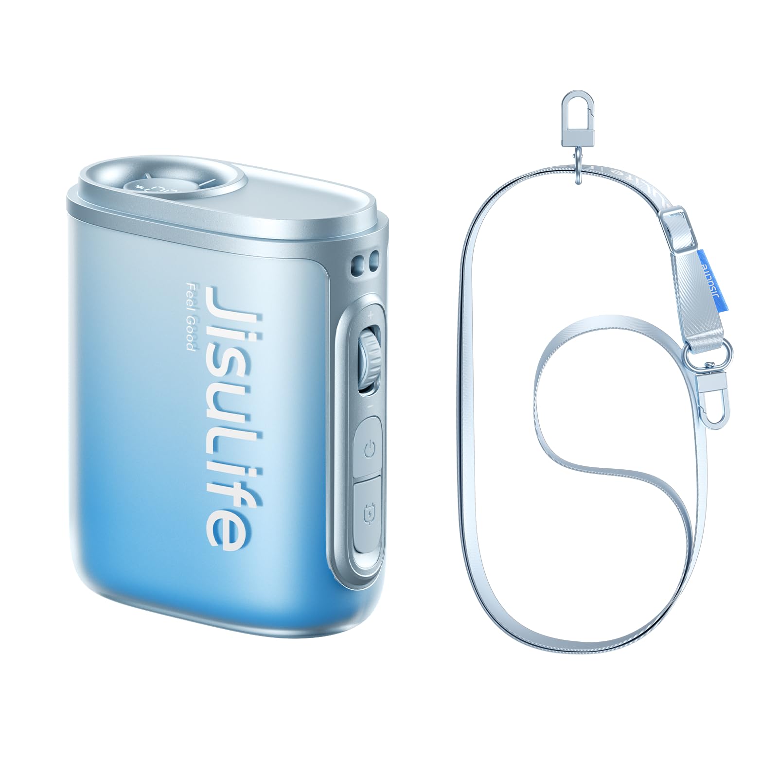 Photo 1 of JISULIFE Portable Neck Fan, 100 Speed Adjustable 40000RPM Cooling, Mini Personal Necklace Wearable Waist Fan, 16H USB Rechargeable 4500mAh with LED Display for Outdoor, Travel, Cmaping Gifts- Blue