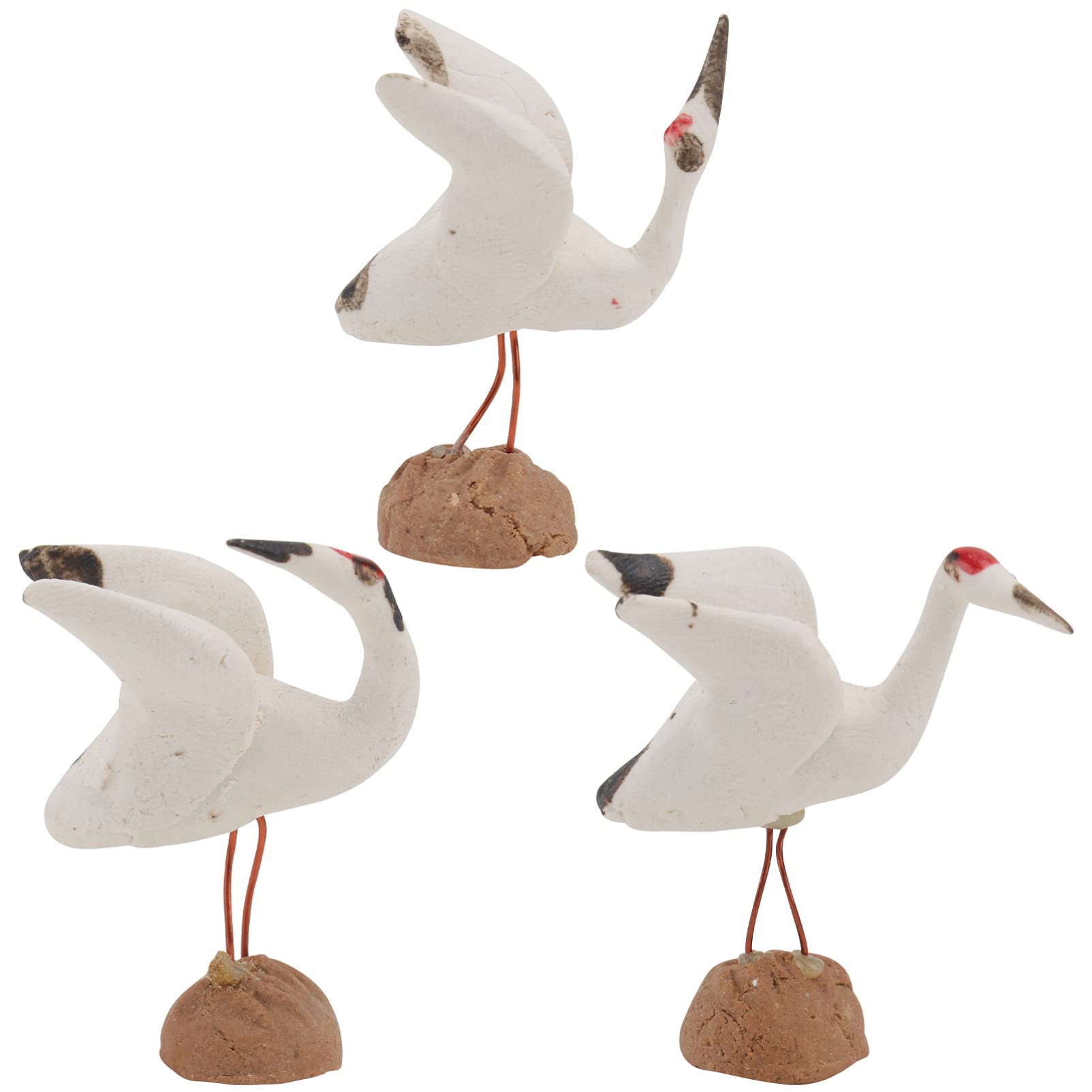 Yardwe 3pcs Miniature White Crane Statue Ceramics Chinese Bird Figurines Ornament for Fish Tank Bonsai Landscape Decoration