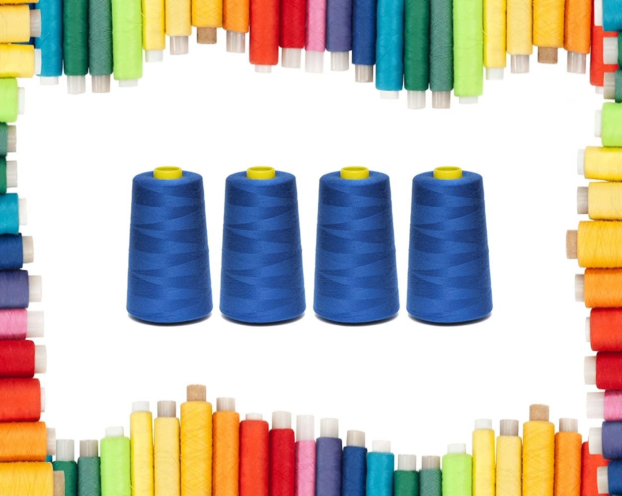 Rohans Overlock Yarn 40/2 (120), 5000 Yards (4570 Meters) Sewing Thread Cones, Sewing Machine Multi Colour Yarn Cones, 100% Polyester Material (Royal, 4)