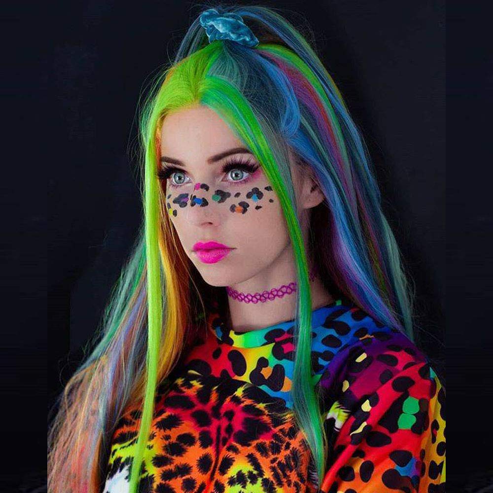 Corlorful Wig Rainbow Long Synthetic Lace Front Wigs for Women Mixed Colorful Lace Wig Handmade Nature Wavy Wig for Drag Queen Costume Make Up 24inch (Pink Blue Yellow Purple)