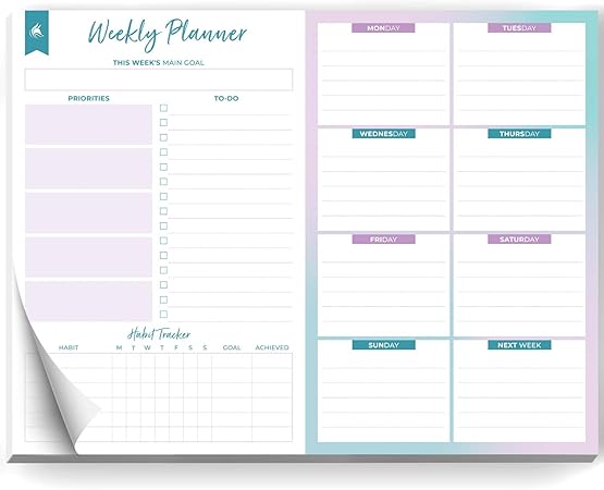 Amazon Clever Fox ウィークリーデスクプランナー デスクトップウィークリーtodoリストメモ帳 プランニングパッド 生産性を高める50枚 ウィークリージャーナルシート サイズ 8 5インチ X 11インチ ターコイズ 手帳 文房具 オフィス用品