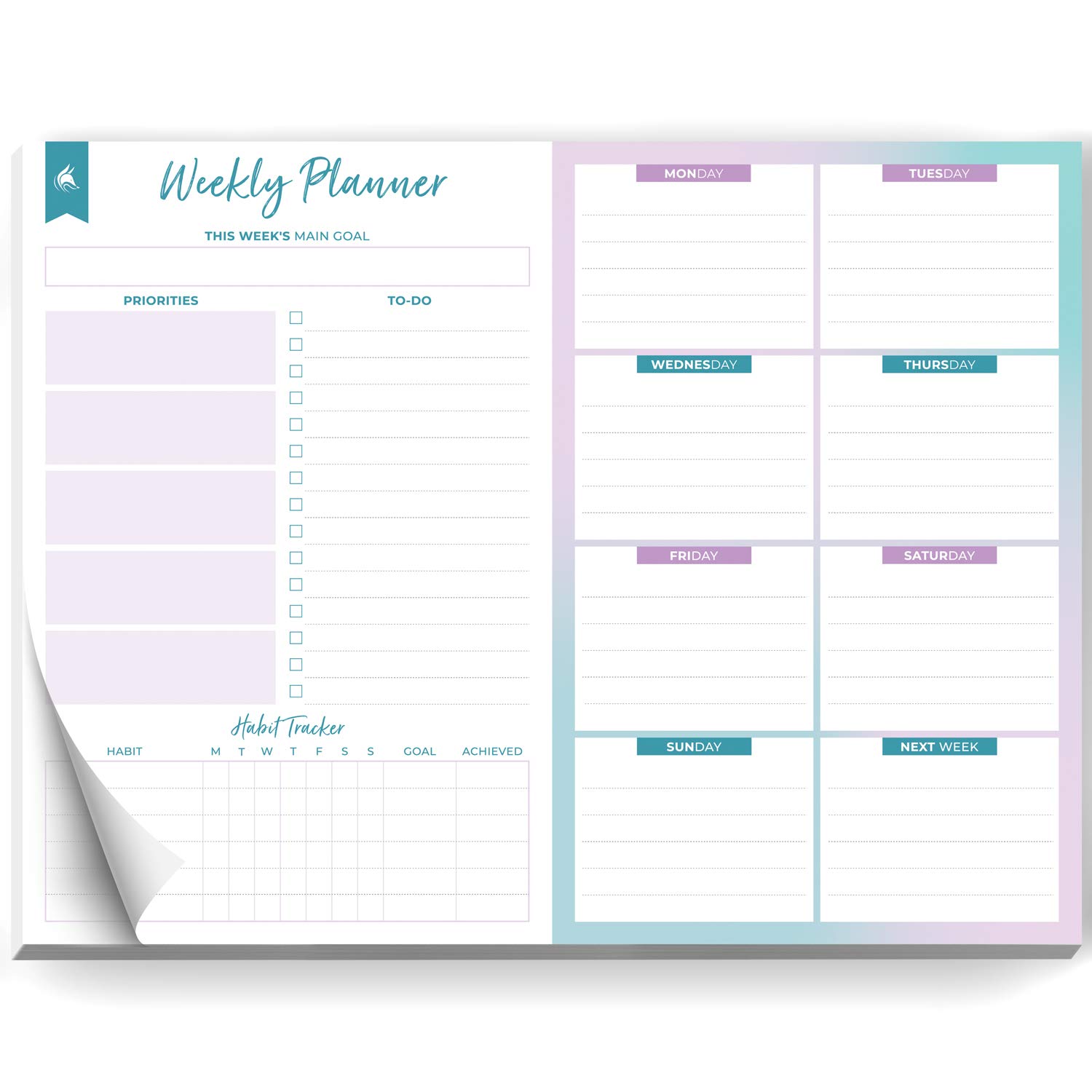 Clever Fox Weekly Desk Planner – Desktop Notepad, To Do List & Planning Pad for Productivity, 50 Tear Off Weekly Journal Sheets, A4 (Turquoise) — image 1