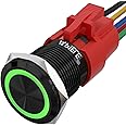 APIELE 19mm Momentary Push Button Switch On Off Aluminium Alloy with 12V LED Angel Eye Head for 19mm 3/4 Mounting Hole with Wire Socket Plug Self-Reset (Green Led/Black Shell)