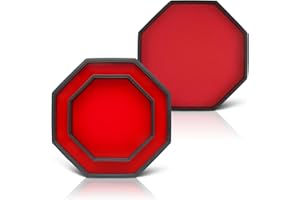 Buweeo Dice Tray with Lid for Board Dice Games, Red Felt Lined PU Leather Octagon Dice Rolling Tray and Box Storage for Dice