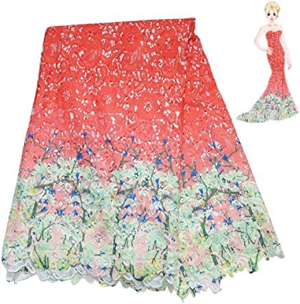 KENLACE 5 Yards/Lot African Guipure Lace Fabric for Sewing.Best Selling African Cord Lace Fabric for Wedding (Red)