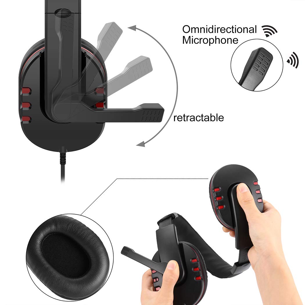 Gaming Headset LeftCafe Over-Ear Gaming Headphones 3.5mm Stereo Headband Headsets with Bass Surround Noise Canceling Microphone & Volume Control for PC Laptop Smartphone