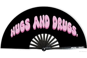 HOUSE OF RAVE Funny Rave Fan - Large UV Glow Trippy Fan - Festival Folding Fan for Women & Men - 13 Inch Hand Fan for Circuit Parties