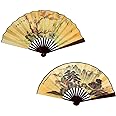 Folding Hand Fan,13 inch Bamboo Fabric Large Hand Fans with Chinese Traditional Painting for Decorations,Performance (Plum Bamboo & Mountain Pine)