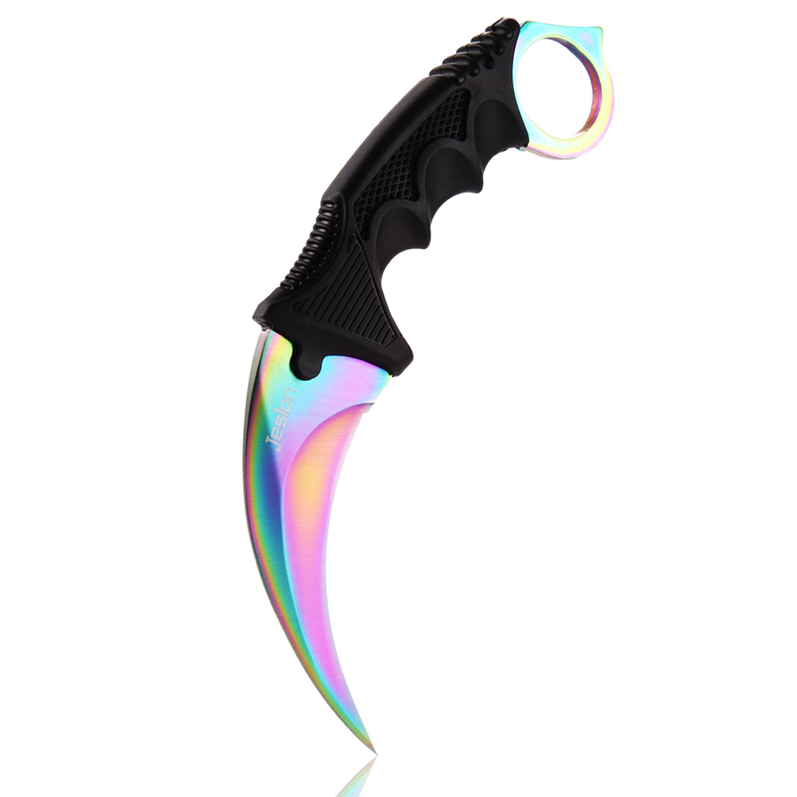 Jeslon Stainlsee Steel Tactical Karambit Hawbill Knife With Sheath and Cord,Survival Defense Claw Fixed Knife For Outdoor Hunting Camping Hiking Tools (Rainbow)
