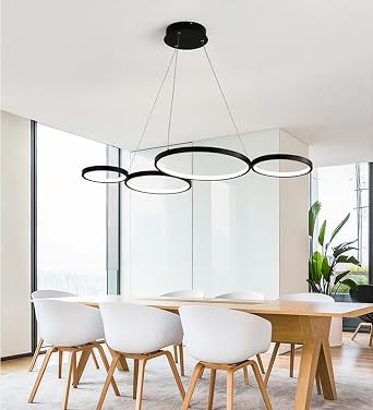 Led Moderne Pendelleuchte 4 Ring Design Lampe Anhanger Pendelleuchte Beleuchtung Aufgehoben Esszimmer Wohnzimmer Buro Lampe Decke Beleuchtung Lampe Aluminium Und Kieselgel 46 W Schwarz Dimmable Amazon De Beleuchtung