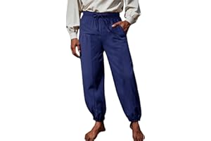 Runcati Mens Medieval Pirate Cotton Pants Renaissance Viking Costume Trousers Halloween Baggy Tapered Harem Pants