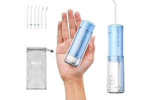 BEZVOI Water Flosser Mini Cordless Portable: 5 Modes Travel Water Dental Floss with Telescopic Water Tank, IPX7 Waterproof Oral Irrigator for Teeth Cleaning Gums,Orthodontic,Braces Dental Care (Sky Blue)