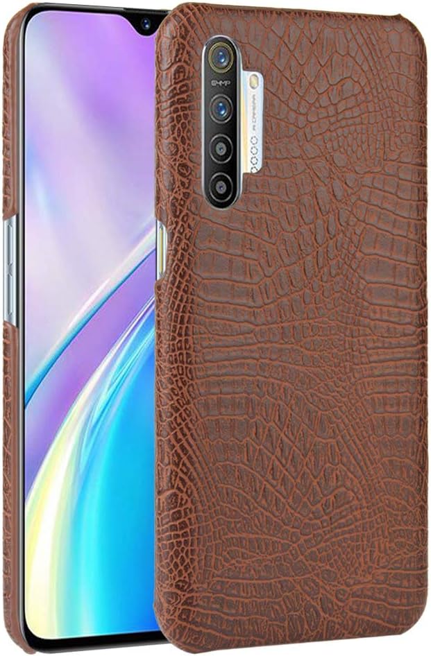 INSOLKIDON Compatible with Oppo Realme X2 Case PC Hard Back Cover Phone Protective Shell Protection Non-Slip Scratchproof Protective case Leather Hard Shell (Brown)