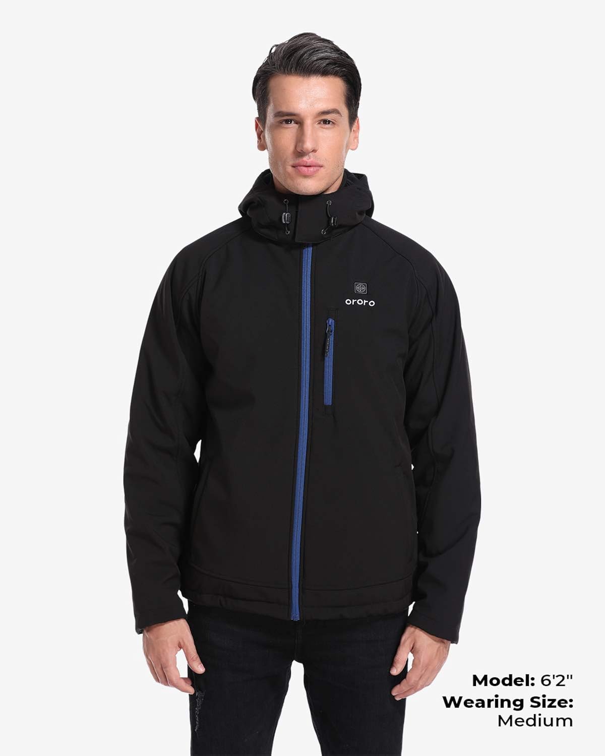ORORO Men's Soft Shell Heated Jacket with Detachable Hood and Battery Pack: Clothing