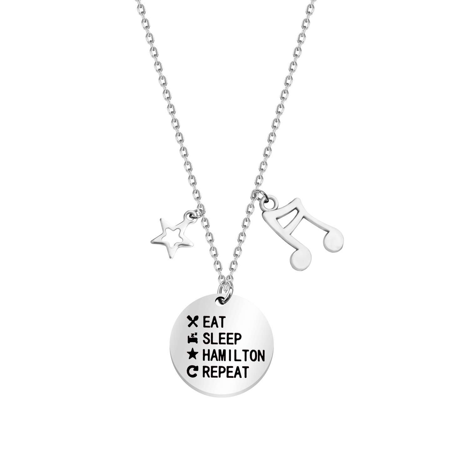 KUIYAI Eat Sleep Hamilton Repeat Necklace with Music Charm Hamilton Necklace Musical Jewelry Theatre Lover Gift