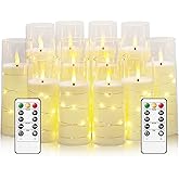 Sasigeiaa Flameless Candles with Embedded Star String - Battery Operated LED Candles, with Remote,12 Ivory Flickering Candles for Christmas, Weddings, Home Decor & Party,(D 2.3"×H 5" 6" 7")