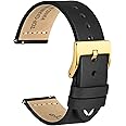 WOCCI 18mm Old-fashioned Watch Band for Men, Top Grain Leather, Golden Polished Buckle (Black)