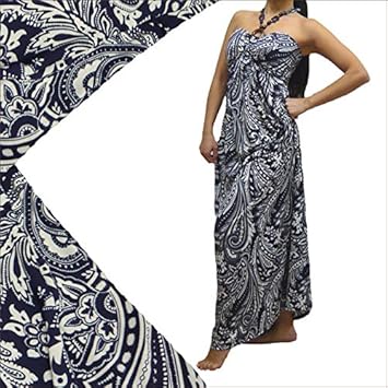 Amazon ポリネシアリゾートワンピースネイビーホワイト紺白 フラダンス タヒチアン ドレス Belibulu スポーツ アウトドア