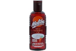 Malibu Sun Fast Tanning Oil - Tan Accelerator for Outdoor/Tanning Bed, Beta Carotene Carrot Extract & Vitamin E for Moisture & Hydration, Water-Resistant, Coconut, Cruelty-Free, Made in UK (3.4 Fl Oz)