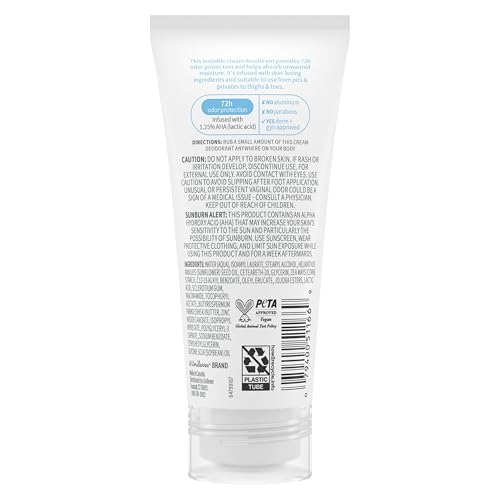 DOVE WHOLE BODY DEODORANT ALUMINUM FREE PH BALANCING CREAM DEODORANT UNSCENTED FOR 72H ODOR CONTROL 2.5 OZ