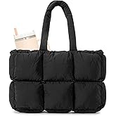 Herald Puffer Tote Bag for Women, Large Quilted Puffy Handbag Lightweight Satchel Purse with Cup Holder & Compartment