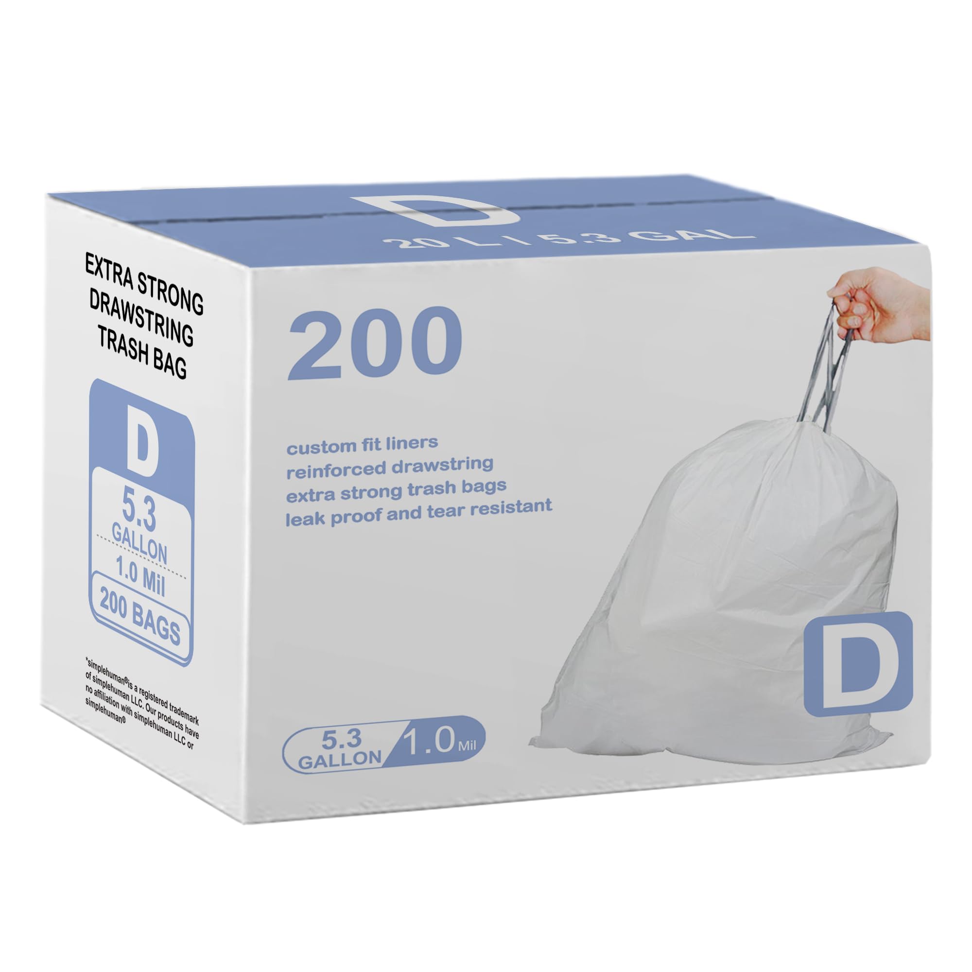 Photo 1 of 5.3 Gallon Code D 200 Count Drawstring Trash Bags HEAVY DUTY Garbage Can Liners 5.3 Gallon / 20 Liter Heavy Duty White Drawstring Garbage Liners