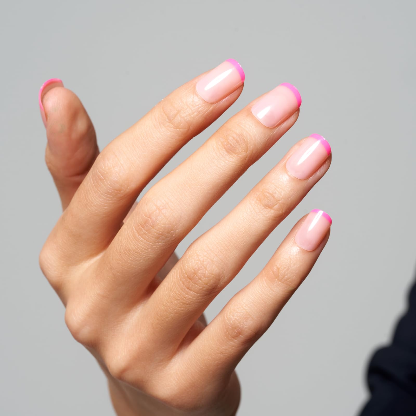 GLAMERMAID Hot Pink French Tip Extra Short Press on Nails, Fake Nails Short Squoval, Natural Round Square Glue on Nails Glossy Gel, Acrylic False Nail Manicure Kits for Women, Reusable Stick on Nails - Image 3