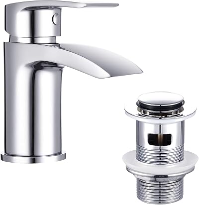 Funime Basin Taps Mixer Waterfall Mono Chrome with Pop Up Waste G1/2''