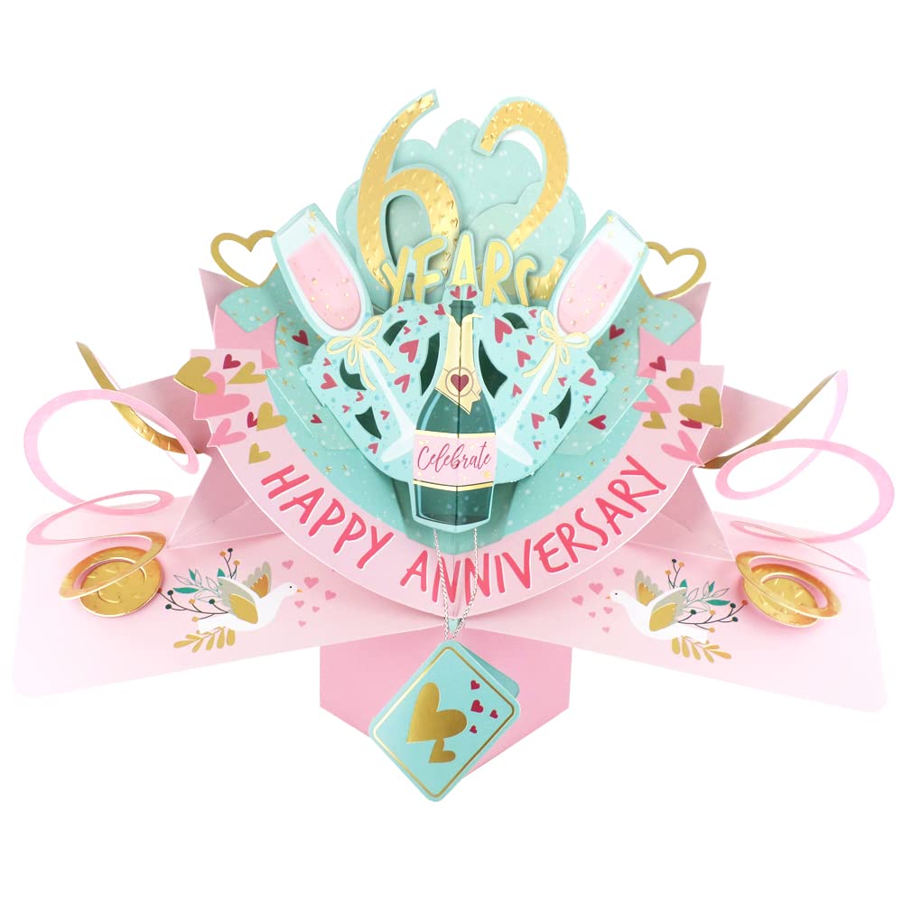 62 Years Happy 62nd Anniversary Pop-Up Greeting Card Love Kate's 3D Pop Up Cards POP216MC62