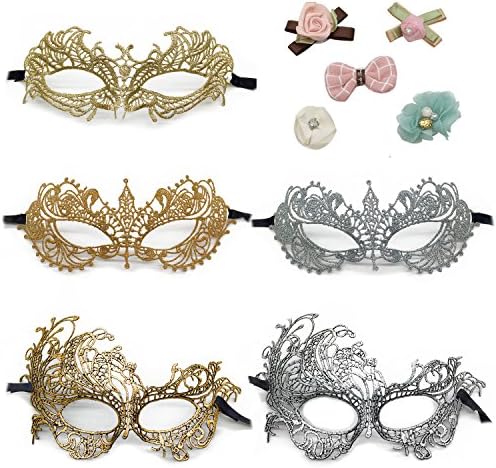 Letsparty 5 Pcs DIY Exquisite High-end Lace Masquerade Mask With Flower