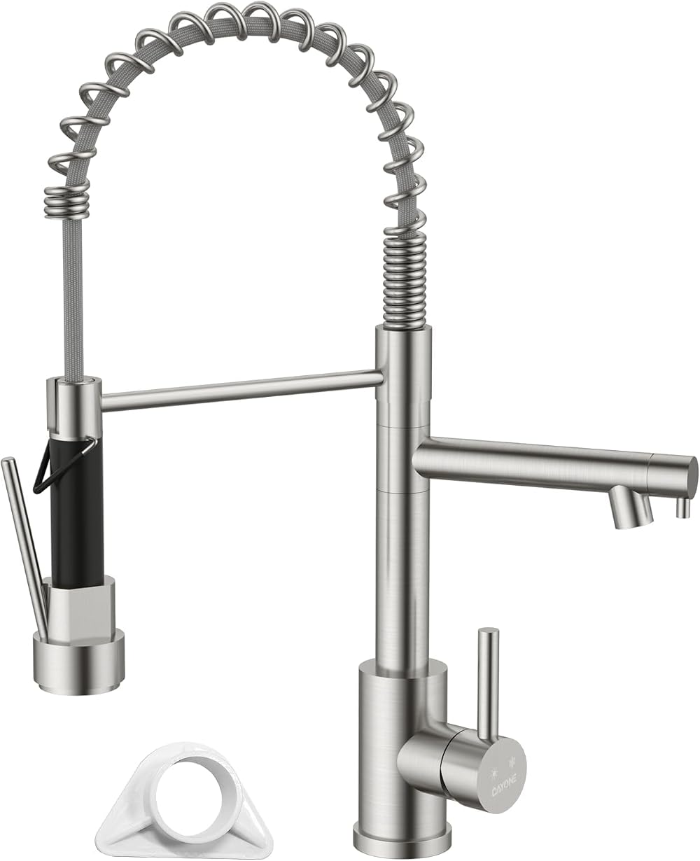 DAYONE 360° Swivel Pull Down Kitchen Tap Dual Spouts SUS304 Brushed