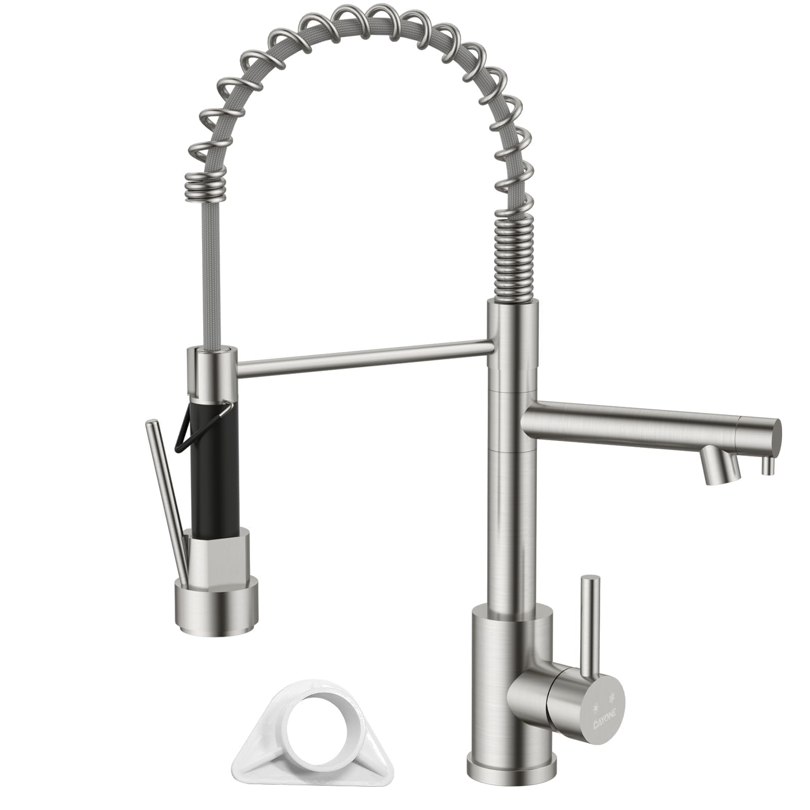 DAYONE 360° Swivel Pull Down Kitchen Sink Tap with Two Spouts, SUS304 Stainless Steel Commercial Kitchen Faucet, Brushed