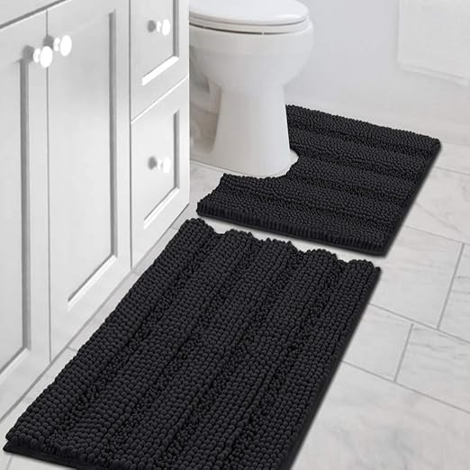 Amazon Com H Versailtex Bath Rug Set 2 Piece For Bathroom Non Slip Thick Chenille Bath Rugs Contour And Rectangle Water Absorbent Fluffy Shag Mats Machine Washable 20 X 32 Plus 20 X 20