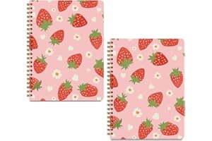 MQBMQB 2Pcs Strawberry Pink Spiral Notebooks for Women, Notebook College Ruled, Pink Notebook Travel Journal for Writing, Cute Diary Strawberry Gifts for Women, A5(8.3x5.8inch)
