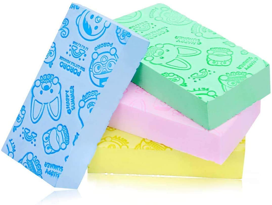 Exfoliating Bath Sponge, Asian Bath Sponge for Shower, Korean Moisturizer and Exfoliator Body Sponge, Japanese Spa Cellulite Massager Dead Skin Sponge Remover for Kids Adult (Yellow)