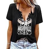 Women Country Music Shirts Nashville Concert Outfit Vintage Guitar Music City Tshirts Short Sleeve Summer Tees Tops