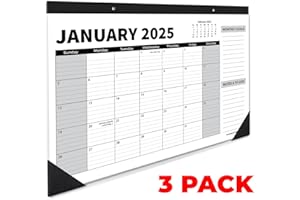 Sproutbrite 18 Month Calendar - 17" x 11.5" Medium Size Desk Calendar 2025-2026, Desktop Monthly Planner with To-Do List and Notes, Home, Office Desk Calendar (3 Pack, Jan 2025)